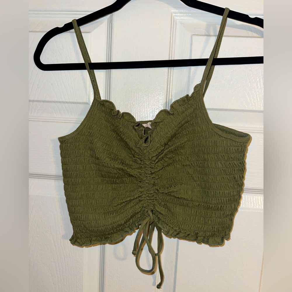 Forest Green Tie Up Crop Top - Size L